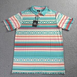 Raised By Coyotes NWT Aztec Pattern Southwestern Serape Performance Polo Mens L
